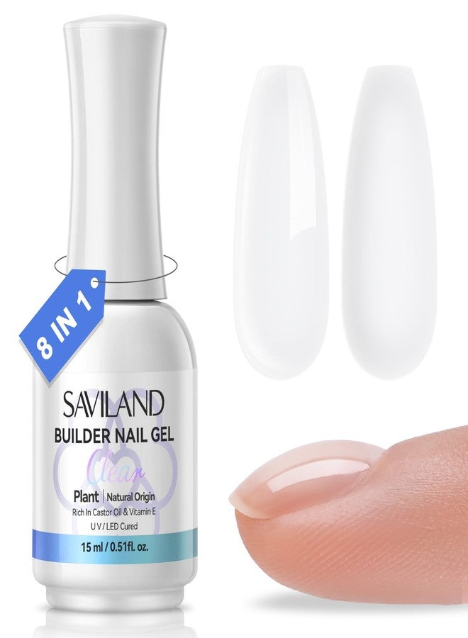 SAVILAND Clear Builder Nail Gel: 8 in 1 Gel Builder for Nails with Vitamin E & Castor Oil, Plant-Based Nail Strengthener Thickening Extension Gels in a Bottle Fix Curved Nails Home Nail Art DIY - Image 1